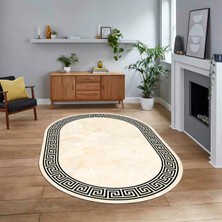 Viyana Home Dijital Kaymaz Taban Yıkanabilir Oval Çerçeveli Mutfak Salon Halısı, V-O-Çerçeveli-17-Krem,