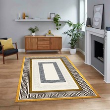 Viyana Home Dijital Baskılı Kaymaz Taban Yıkanabilir Çerçeveli Mutfak Salon Halısı, V-Çerçeveli-03-Gold,