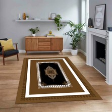 Viyana Home Dijital Baskılı Kaymaz Taban Yıkanabilir Çerçeveli Mutfak Salon Halısı, V-Çerçeveli-23-Kahve,