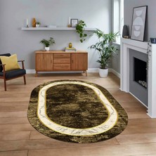 Viyana Home Dijital Kaymaz Taban Yıkanabilir Oval Çerçeveli Mutfak Salon Halısı, V-O-Çerçeveli-18-Kahve,