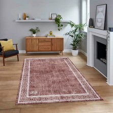 Viyana Home Dijital Baskılı Kaymaz Taban Yıkanabilir Çerçeveli Mutfak Salon Halısı, V-Çerçeveli-31-Pembe,