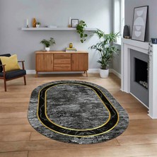 Viyana Home Dijital Kaymaz Taban Yıkanabilir Oval Çerçeveli Mutfak Salon Halısı, V-O-Çerçeveli-18-Gri,