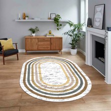 Viyana Home Dijital Kaymaz Taban Yıkanabilir Oval Çerçeveli Mutfak Salon Halısı, V-O-Çerçeveli-41-Renkli,