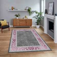 Viyana Home Dijital Baskılı Kaymaz Taban Yıkanabilir Çerçeveli Mutfak Salon Halısı, V-Çerçeveli-21-Pembe,