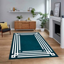 Viyana Home Dijital Baskılı Kaymaz Taban Yıkanabilir Çerçeveli Mutfak Salon Halısı, V-Çerçeveli-44-Turkuaz,