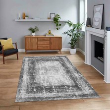 Viyana Home Dijital Baskılı Kaymaz Taban Yıkanabilir Çerçeveli Mutfak Salon Halısı, V-Çerçeveli-14-Gri,