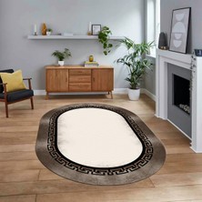 Viyana Home Dijital Kaymaz Taban Yıkanabilir Oval Çerçeveli Mutfak Salon Halısı, V-O-Çerçeveli-11-Kahve,
