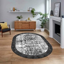 Viyana Home Dijital Kaymaz Taban Yıkanabilir Oval Çerçeveli Mutfak Salon Halısı, V-O-Çerçeveli-16-Gri,