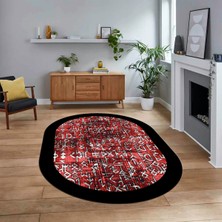Viyana Home Dijital Kaymaz Taban Yıkanabilir Oval Çerçeveli Mutfak Salon Halısı, V-O-Çerçeveli-16-Kırmızı,
