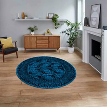 Viyana Home Dijital Kaymaz Taban Yıkanabilir Yuvarlak Çerçeveli Mutfak Salon Halısı, V-Y-Çerçeveli-20-Mavi,