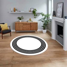 Viyana Home Dijital Kaymaz Taban Yıkanabilir Yuvarlak Çerçeveli Mutfak Salon Halısı, V-Y-Çerçeveli-07-Beyaz,