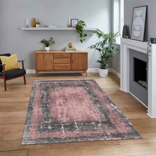 Viyana Home Dijital Baskılı Kaymaz Taban Yıkanabilir Çerçeveli Mutfak Salon Halısı, V-Çerçeveli-14-Pembe,