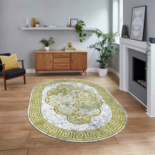 Viyana Home Dijital Kaymaz Taban Yıkanabilir Oval Çerçeveli Mutfak Salon Halısı, V-O-Çerçeveli-04-Sarı,