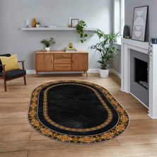 Viyana Home Dijital Kaymaz Taban Yıkanabilir Oval Çerçeveli Mutfak Salon Halısı, V-O-Çerçeveli-48-Antrasit,