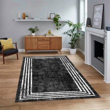 Viyana Home Dijital Baskılı Kaymaz Taban Yıkanabilir Çerçeveli Mutfak Salon Halısı, V-Çerçeveli-06-Siyah,