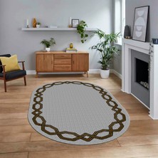 Viyana Home Dijital Kaymaz Taban Yıkanabilir Oval Çerçeveli Mutfak Salon Halısı, V-O-Çerçeveli-49-Gri,