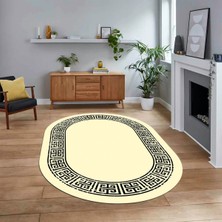 Viyana Home Dijital Kaymaz Taban Yıkanabilir Oval Çerçeveli Mutfak Salon Halısı, V-O-Çerçeveli-36-Krem,