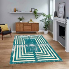 Viyana Home Dijital Baskılı Kaymaz Taban Yıkanabilir Çerçeveli Mutfak Salon Halısı, V-Çerçeveli-15-Turkuaz,