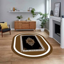 Viyana Home Dijital Kaymaz Taban Yıkanabilir Oval Çerçeveli Mutfak Salon Halısı, V-O-Çerçeveli-23-Kahve,
