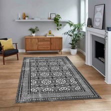 Viyana Home Dijital Baskılı Kaymaz Taban Yıkanabilir Çerçeveli Mutfak Salon Halısı, V-Çerçeveli-26-Gri,