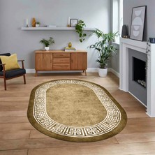 Viyana Home Dijital Kaymaz Taban Yıkanabilir Oval Çerçeveli Mutfak Salon Halısı, V-O-Çerçeveli-36-Kahve,