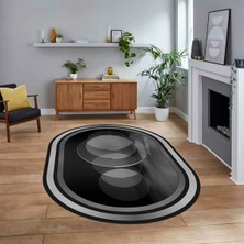 Viyana Home Dijital Kaymaz Taban Yıkanabilir Oval Çerçeveli Mutfak Salon Halısı, V-O-Çerçeveli-24-Antrasit,