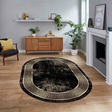 Viyana Home Dijital Kaymaz Taban Yıkanabilir Oval Çerçeveli Mutfak Salon Halısı, V-O-Çerçeveli-13-Gold,