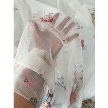 Zeren Home Eteği Kurşunlu Küçük Prenses Desenli Çocuk Odası Tül Perde Ekstrafor Büzgü