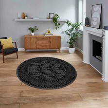 Viyana Home Dijital Kaymaz Taban Yıkanabilir Yuvarlak Çerçeveli Mutfak Salon Halısı, V-Y-Çerçeveli-20-Antrasit,