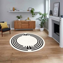 Viyana Home Dijital Kaymaz Taban Yıkanabilir Yuvarlak Çerçeveli Mutfak Salon Halısı, V-Y-Çerçeveli-44-Krem-,