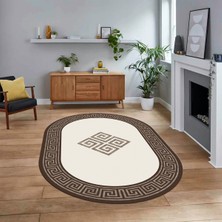 Viyana Home Dijital Kaymaz Taban Yıkanabilir Oval Çerçeveli Mutfak Salon Halısı, V-O-Çerçeveli-01-Kahve,