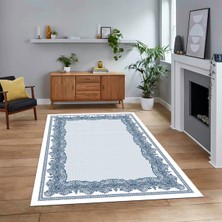 Viyana Home Dijital Baskılı Kaymaz Taban Yıkanabilir Çerçeveli Mutfak Salon Halısı, V-Çerçeveli-34-Mavi,