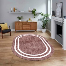 Viyana Home Dijital Kaymaz Taban Yıkanabilir Oval Çerçeveli Mutfak Salon Halısı, V-O-Çerçeveli-30-Bordo,