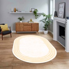 Viyana Home Dijital Kaymaz Taban Yıkanabilir Oval Çerçeveli Mutfak Salon Halısı, V-O-Çerçeveli-06-Krem,