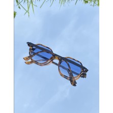 Mise Aksesuar Mini Altıgen Leopar Mavi Cam Unisex Güneş Gözlüğü
