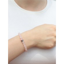 Esha Store Doğal Taş Pembe Kuvars Doğal Taş Bileklik Orta Boy 6 mm Taşlı Dtdbpk6