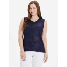 Selen O Yaka Varaklı Lacivert Kadın Bluz 24YSL8813-BB