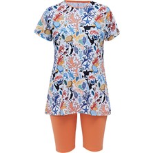 Ruko Mayo Mirates Çocuk Desenli Yarım Kol Micro(Çabuk Kuruyan)Kumaş Yarı Tesettür Mayo