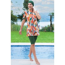 Ruko Mayo Mirates Yaprak Desenli Yarım Kol Micro(Çabuk Kuruyan)Kumaş Yarı Tesettür Mayo