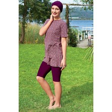 Ruko Mayo Büyük Beden Etnik Desenli Yarım Kol Lycra(Su Itici ve Çabuk Kuruyan)Kumaş Tesettür Mayo