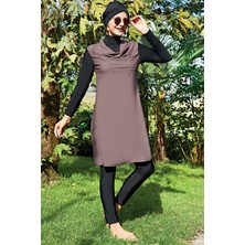 Ruko Mayo Degaje Yaka Taş Rengi Lycra ( Su Itici ve Çabuk Kuruyan ) Kumaş Tesettür Mayo