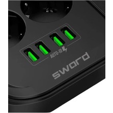 Sword 6 Prizli + 4 USB Girişli Uzatma Kablosu 2 mt