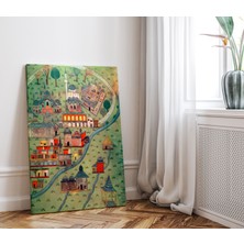 Pegziz 16.yy Eskişehir Haritası Matrakçı Nasuh Minyatür Çizimi Kanvas Tablo - Salon Oda Ofis Duvar Dekorasyon Sanatsal Tablo