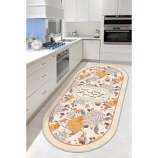 West Home Makinede Yıkanabilir Kaymaz Taban Leke Tutmaz Bej Mutfak Halısı Mutfak Yolluk ve Balkon Halısı