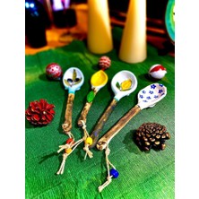 Destina Studio Eleia Serisi Seramik Ikram ve Servis Kaşıkları - Mavi Çiçek (16 Cm)