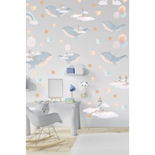 Msticker Sevimli Balinalar Deniz Feneri Kuşlar ve Yıldızlar Çocuk Bebek Odası Dekorasyon Sticker Seti