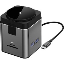 Wiwu Magsafe Şarj Özellikli Type-C Hub Çoğaltıcı Wiwu WI-W025 9in1 Pd 100W-USB 3.0-SD/TF-HDMI-RJ45 Gri