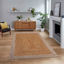 Viyana Home Dijital Baskılı Kaymaz Taban Yıkanabilir Jüt-Hasır Desen Mutfak Salon Halısı, V-Jüt-17-Kahve,