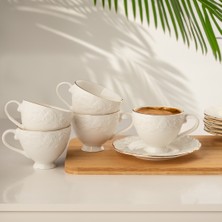 Porsima THN18902 Rose  Bone China 6 Kişilik 12 Parça Fincan Seti Gold Yaldızlı Porselen Türk Kahvesi Fincan Takımı