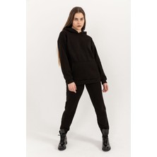 Yakamel Kadın Kanguru Cepli Kapşonlu Eşofman Takımı